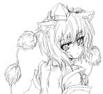  animal_ears detached_sleeves from_behind greyscale hat inubashiri_momiji iseno_yajin looking_back monochrome short_hair sketch solo tokin_hat touhou wolf_ears 