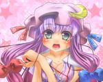 aqua_eyes blush breasts cleavage crescent hat long_hair looking_at_viewer ma_(emu-ee) md5_mismatch medium_breasts open_mouth patchouli_knowledge purple_hair solo touhou 