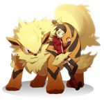  ace_trainer_(pokemon) arcanine black_hair gen_1_pokemon grey_eyes leaning poke_ball pokemon pokemon_(creature) pokemon_(game) pokemon_hgss rim1010 thighhighs zettai_ryouiki 