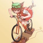  animal_ears bicycle brown_hair cat_ears cat_tail chen chihiro_p earrings error generator ground_vehicle hat jewelry multiple_tails short_hair solo sweat tail touhou 