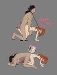  1boy 1girl absurdres age_difference amondetauro animal_ears ass-to-ass_penetration blush breasts doggystyle grey_background hetero high_heels highres kaji_ryouji neon_genesis_evangelion nipples nude red_footwear sex simple_background souryuu_asuka_langley tongue tongue_out wolf_ears 
