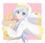  :3 apple bag black_hair bread food fruit green_eyes groceries habit highres index kochiya_hizuki long_hair nun paper_bag robe safety_pin solo to_aru_majutsu_no_index 