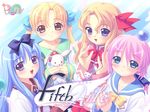  :d antenna_hair aqua_eyes bangs blonde_hair blue_eyes blue_hair blush bow braid cat copyright_name earrings feathers fifth_aile flat_chest frilled_skirt frills fuuko_(fifth_aile) hair_between_eyes hair_bow hands_together holding honoka_(fifth_aile) jar jewelry koyuki_(fifth_aile) lace light_smile long_hair long_sleeves looking_at_viewer multiple_girls necklace nonohara_miki o_o open_mouth orange_eyes parted_bangs pink_hair purple_eyes school_uniform serafuku shirt sidelocks single_braid skirt sleeve_cuffs smile standing stuffed_animal stuffed_bunny stuffed_toy tsubomi_(fifth_aile) twintails upper_body wavy_hair 