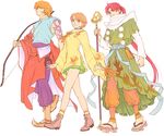  2boys bow harukanaru_toki_no_naka_de harukanaru_toki_no_naka_de_2 isato kiske legs multiple_boys orange_hair red_hair simple_background skirt smile staff taira_no_katsuzane takakura_karin 