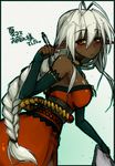  antenna_hair braid breasts dark_elf dark_skin detached_sleeves dougan_calpis_con elf medium_breasts pointy_ears sansei_muramasa sideboob single_braid solo soukou_akki_muramasa white_hair yellow_eyes 