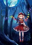  alternate_costume ankle_lace-up bare_tree basket blonde_hair bow bowtie capelet cross-laced_footwear dress flandre_scarlet forest full_moon grimm's_fairy_tales highres hood leg_ribbon little_red_riding_hood little_red_riding_hood_(grimm) moon nataku39 nature night parody picnic_basket red_eyes ribbon short_hair side_ponytail solo stuffed_animal stuffed_bunny stuffed_toy touhou tree wings 