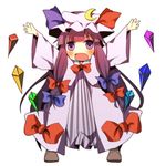  \o/ arms_up bad_id bad_pixiv_id blush bow chibi crescent crystal hair_bow hair_ribbon hat long_hair open_mouth outstretched_arms pasutel patchouli_knowledge purple_eyes purple_hair ribbon solo spread_arms touhou 