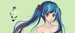  blue_hair face green_eyes hair_bobbles hair_ornament hatsune_miku long_hair musical_note nataku39 nude simple_background solo twintails vocaloid 