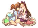  bad_id bad_pixiv_id barefoot blush brown_eyes brown_hair bunny feet green_eyes hairband idolmaster idolmaster_(classic) jirou_(slept) minase_iori multiple_girls ribbon stuffed_animal stuffed_bunny stuffed_toy takatsuki_yayoi twintails 