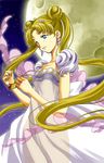  back_bow bishoujo_senshi_sailor_moon blonde_hair blue_eyes bow double_bun dress earrings frilled_dress frills hair_ornament jewelry long_hair magical_girl nekomaru princess_serenity see-through solo tiara tsukino_usagi twintails very_long_hair 