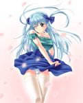  blue_hair blush copyright_request green_eyes long_hair maki_aida_factor panties skirt skirt_lift solo thighhighs underwear 