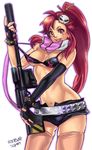  bad_id bad_pixiv_id bikini_top breasts elbow_gloves fingerless_gloves gloves gun icym large_breasts long_hair midriff navel ponytail red_hair rifle scarf short_shorts shorts solo tengen_toppa_gurren_lagann thighhighs weapon yellow_eyes yoko_littner 