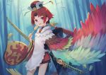  104 fate/grand_order fate_(series) hat long_hair red_eyes red_hair sword tagme_(character) weapon wings 