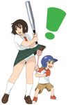  ayase_fuuka baseball_bat brown_hair eyebrows jinroku koiwai_yotsuba multiple_girls panties pantyshot skirt skirt_lift thick_eyebrows underwear white_panties yotsubato! 