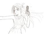  artist_request greyscale gun half_updo handgun higurashi_no_naku_koro_ni long_hair monochrome pistol sketch solo sonozaki_shion weapon 