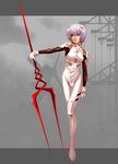  ayanami_rei blue_hair bodysuit breasts cameltoe covered_nipples eva_01 lance_of_longinus neon_genesis_evangelion non-web_source plugsuit power_lines short_hair small_breasts solo udai white_bodysuit 
