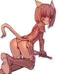  all_fours animal_ears ass bad_id bad_pixiv_id blade_(galaxist) blush brown_eyes brown_hair final_fantasy final_fantasy_xi mithra short_hair solo sword tail thighhighs weapon 