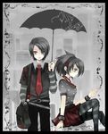  1boy 1girl boy emo girl goth rain umbrella 