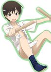  blush brown_eyes brown_hair flat_chest fundoshi hachimaki hayasaka_miura headband japanese_clothes nejiri_hachimaki open_clothes open_shirt shirt short_hair smile solo tabi yamakasa yotsubato! youkan 