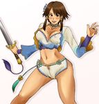  :d bad_id bad_pixiv_id blush breasts brown_eyes chai_xianghua choker cleavage collarbone hair_tubes holding holding_sword holding_weapon large_breasts looking_at_viewer midriff navel open_mouth rirakukan simple_background smile solo soulcalibur soulcalibur_iv stomach sword tassel weapon white_background 