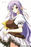  2005 ai_(tick!_tack!) blush breasts half_updo huge_breasts jpeg_artifacts long_hair official_art panties pantyshot purple_hair red_eyes scan school_uniform shuffle! skirt skirt_lift solo suzuhira_hiro tick!_tack! tongue underwear white_background 