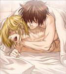  2boys anal bed bed_sheet blush death_note eyes_closed lowres male male_focus matt mello multiple_boys open_mouth pillow sex sheets yaoi 