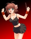  a1 absurdres bare_shoulders bdsm blush bondage bound breasts brown_hair chain cleavage covered_nipples green_eyes hair_ribbon highres kimi_ga_nozomu_eien large_breasts midriff miniskirt navel open_mouth ribbon short_hair skirt solo suzumiya_haruka sweat 