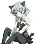  animal_ears black_legwear md5_mismatch necktie pantyhose sanya_v_litvyak short_hair silver_hair skirt solo strike_witches wankoro_mochi world_witches_series 