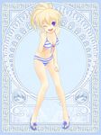  bikini blonde_hair blue_eyes one_eye_closed sandals silver_rain smile solo swimsuit toshiya 