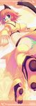  :d absurdres animal_ears ass back blush cat_ears cat_tail corne_coco_necoco crop_top fang from_behind fullani glasses green_eyes green_panties highres long_image looking_back midriff mitsumi_misato official_art open_mouth orange_hair panties pantyshot paws pince-nez scan short_hair skirt smile soles solo spiked_hair stick_poster striped striped_panties tail tall_image thighhighs underwear upskirt yellow_legwear 
