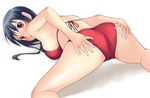  ass bikini black_hair blush brown_eyes kneeling long_hair original solo swimsuit top-down_bottom-up yuuki1103 