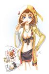  1girl :p bikini_top blue_eyes brown_hair food hand_on_hip original popsicle tongue tongue_out yuu_(yuyukaikan) 