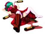  alcohol artist_request bad_id bad_pixiv_id blush boots breasts green_eyes green_hair kagiyama_hina large_breasts long_hair panties ribbon shoes single_shoe solo thighhighs touhou underwear wine 