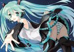  aqua_eyes aqua_hair ass bad_id bad_pixiv_id detached_sleeves hatsune_miku headphones long_hair looking_at_viewer microphone mottsun open_mouth outstretched_hand panties skirt smile solo striped striped_panties thighhighs twintails underwear upskirt vocaloid 