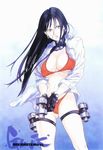  bikini black_hair collar gantz long_hair oku_hiroya open_clothes open_shirt shimohira_reika shirt solo swimsuit weapon x-gun 