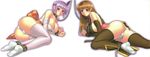  absurdres alternate_color ankle_cuffs areolae ass ayane_(doa) bdsm breasts brown_eyes brown_hair chain cleavage collar cuffs dead_or_alive feet hairband highres huge_breasts iruma_kamiri kasumi_(doa) large_breasts multiple_girls panties purple_hair red_eyes short_hair siblings sideboob sisters tabi thighhighs underwear 