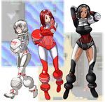  black_eyes black_hair bodysuit breasts brown_eyes butcha-u cameltoe helmet large_breasts medium_breasts multiple_girls personification red_hair short_hair silver_eyes silver_hair tenga tengirl 