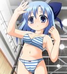  blue_eyes blue_hair blush bow bow_panties bra cameltoe kanna_hisashi lowres navel original panties solo striped striped_bra striped_panties underwear underwear_only 