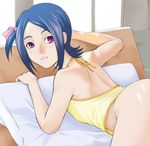  back bad_id bad_pixiv_id bare_shoulders blue_hair halterneck kaminogi_haruka looking_back noein panties purple_eyes ranmaru short_hair solo underwear 