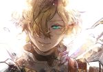  blonde_hair blue_eyes cordelia_garnet granblue_fantasy looking_at_viewer messy_hair ogiko one_eye_covered smile 