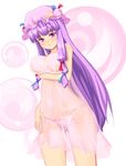  bad_id bad_pixiv_id breast_hold breasts hair_ribbon hat ket-c large_breasts lingerie long_hair nude panties patchouli_knowledge purple_eyes purple_hair ribbon see-through solo touhou underwear 