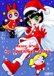  black_hair blonde_hair blossom_(ppg) blue_eyes blush boots bottomless bow bubbles_(ppg) buttercup_(ppg) christmas gloves green_eyes hair_bow hat hindenburg multiple_girls one_eye_closed pantyhose pink_eyes powerpuff_girls red_gloves red_hair sack santa_costume smile wand white_legwear 