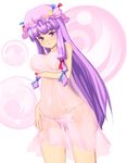  breast_hold breasts chemise hair_ribbon hat ket-c large_breasts long_hair lowleg lowleg_panties panties patchouli_knowledge purple_eyes purple_hair ribbon see-through solo touhou underwear very_long_hair 