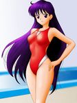  artist_request bishoujo_senshi_sailor_moon competition_swimsuit highres hino_rei long_hair one-piece_swimsuit purple_eyes purple_hair red_swimsuit solo swimsuit very_long_hair 