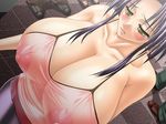  black_hair blush breasts cleavage covered_nipples dutch_angle game_cg huge_breasts juubaori_mashumaro kitagawa_kureha long_hair nipples puffy_nipples purple_hair see-through shinshoku solo_focus tears yellow_eyes 