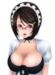 areolae breasts brown_eyes cleavage copyright_request glasses hair_ornament hairclip hisasi large_breasts lips lipstick maid makeup solo 