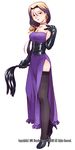  bdsm black_eyes brown_hair dominatrix dress earrings elbow_gloves gloves hair_ribbon high_heels jewelry koike_sadaji mxs_combat_de_reines nakazawa_nodoka official_art purple_dress ribbon shoes side_slit solo thighhighs watermark whip 