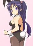  9law animal_ears ass bunny_ears bunny_tail bunnysuit clannad hair_bobbles hair_ornament ichinose_kotomi long_hair pantyhose purple_eyes purple_hair solo tail two_side_up wrist_cuffs 