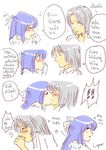  1girl arin artist_request blue_hair blush closed_eyes comic kiss max_(pangya) pangya thai translated white_hair 