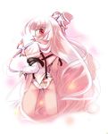  albino back-print_panties bad_id bad_pixiv_id bangs clothes_writing fujiwara_no_mokou long_hair panties print_panties red_eyes ribbon solo touhou underwear usoneko white_hair 